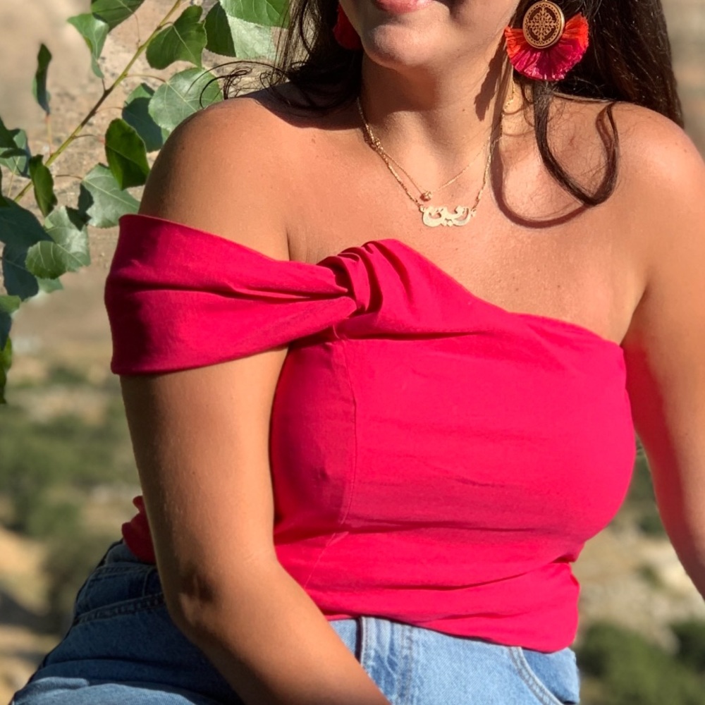 Zara off the shoulder (one shoulder) fuchsia top